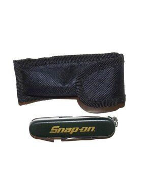 Snap On Green Gold Lettering Promotional Folding Knife w/Tools & Case Good Snap